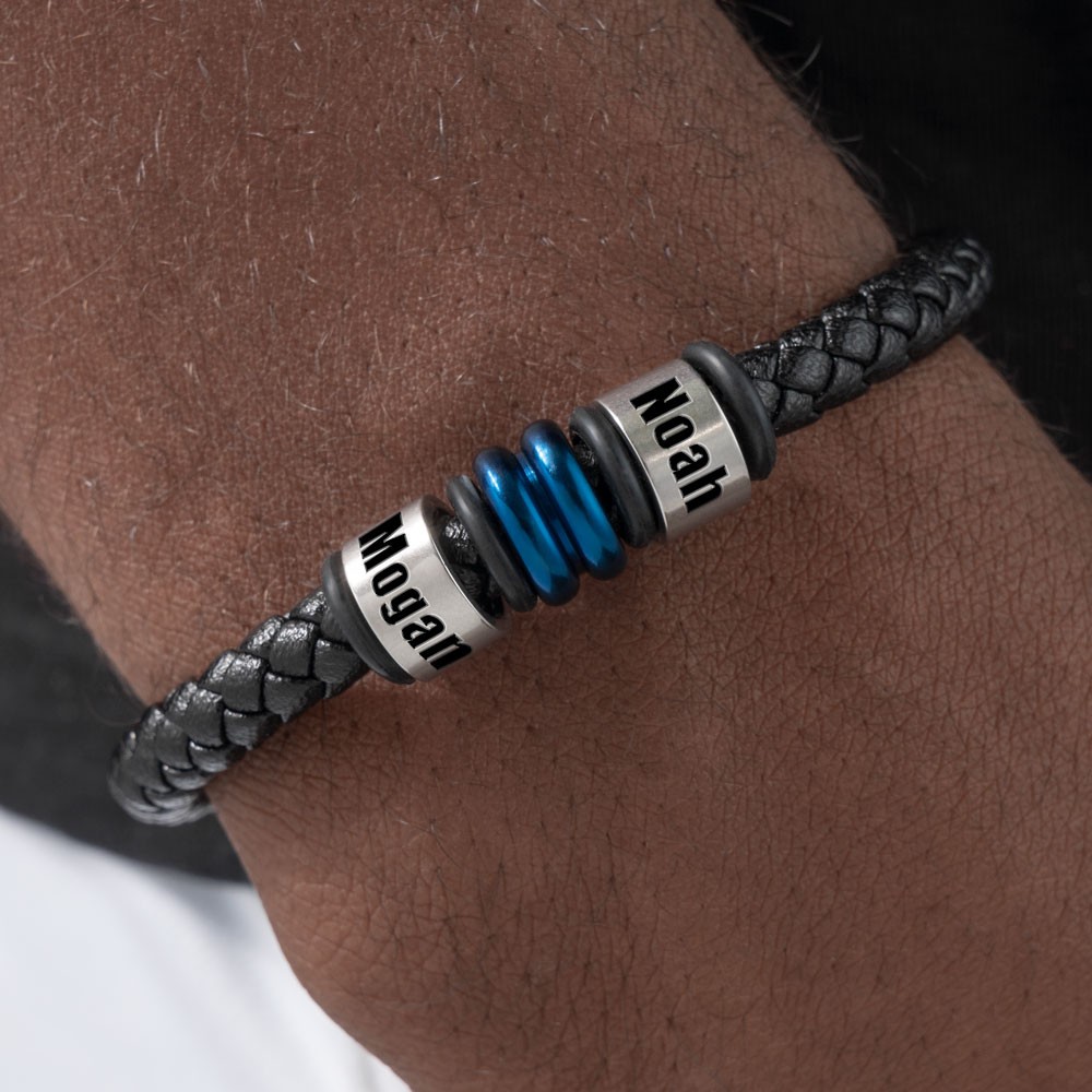 Men's Bracelet With Custom Beads With Name Engraving Christmas Birthday Gift For Dad Husband Boyfriend