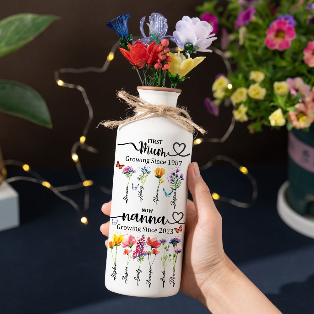 First Mum Now Nanna Gifts Custom Birth Flower Vase With Names For Mother's Day