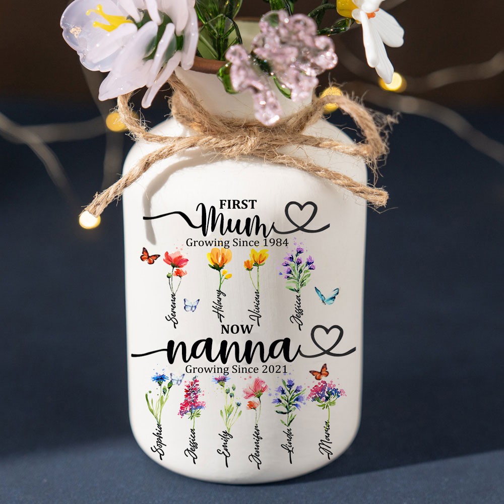 First Mum Now Nanna Gifts Custom Birth Flower Vase With Names For Mother's Day
