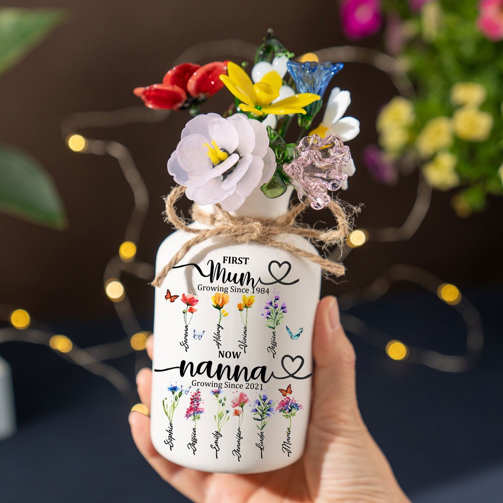 First Mum Now Nanna Gifts Custom Birth Flower Vase With Names For Mother's Day