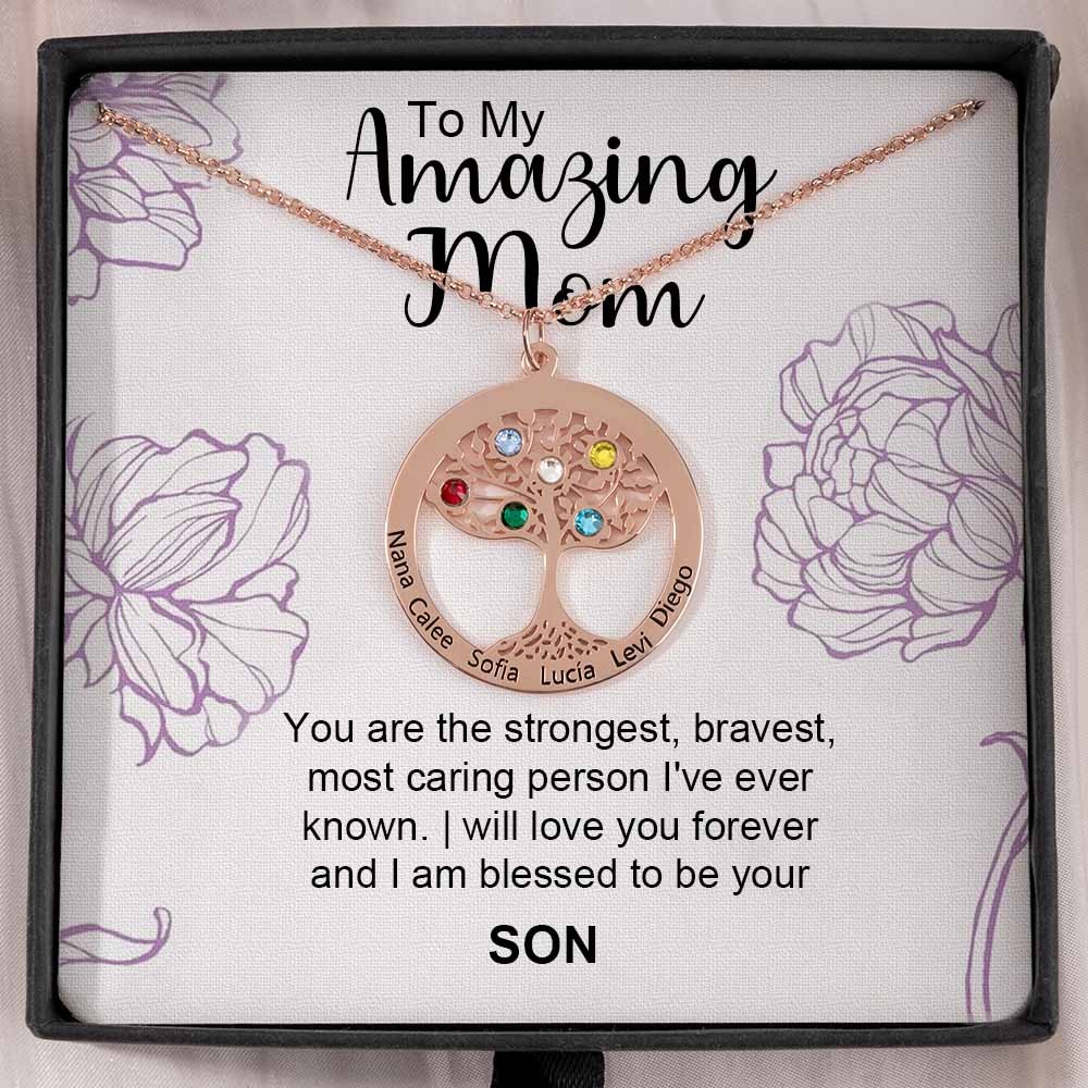 To My Mum Personalised Family Tree Necklaces With Names For Mother's Day Gift Ideas