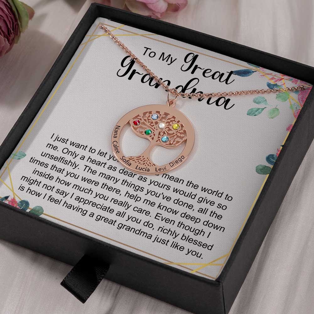 To My Grandma Personalised Family Tree Name Birthstone Necklaces