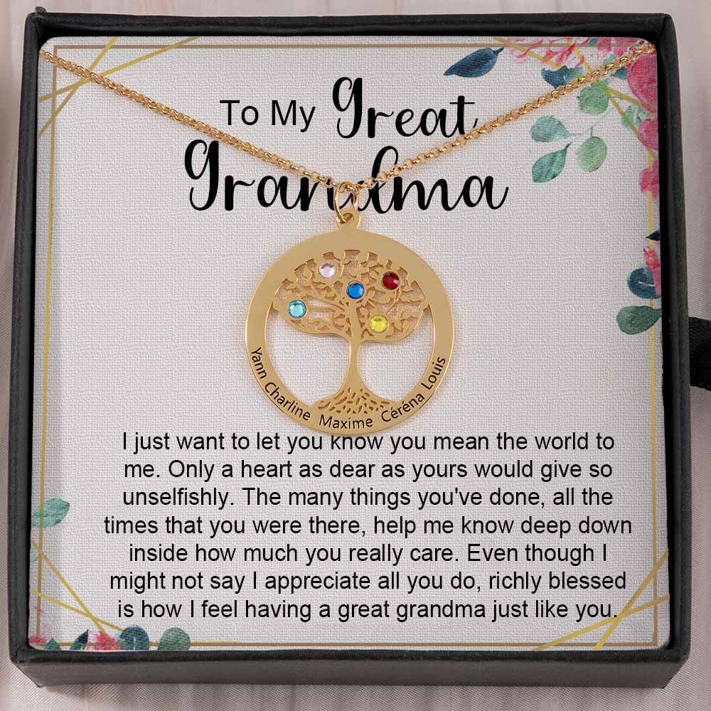 To My Grandma Personalised Family Tree Name Birthstone Necklaces