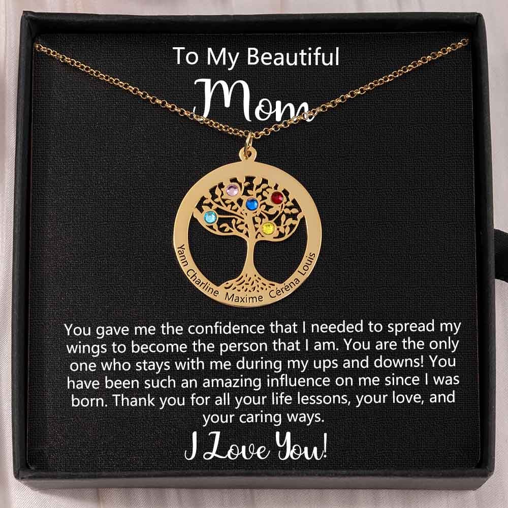 To My Mum Personalised Family Tree Name Birthstone Necklaces