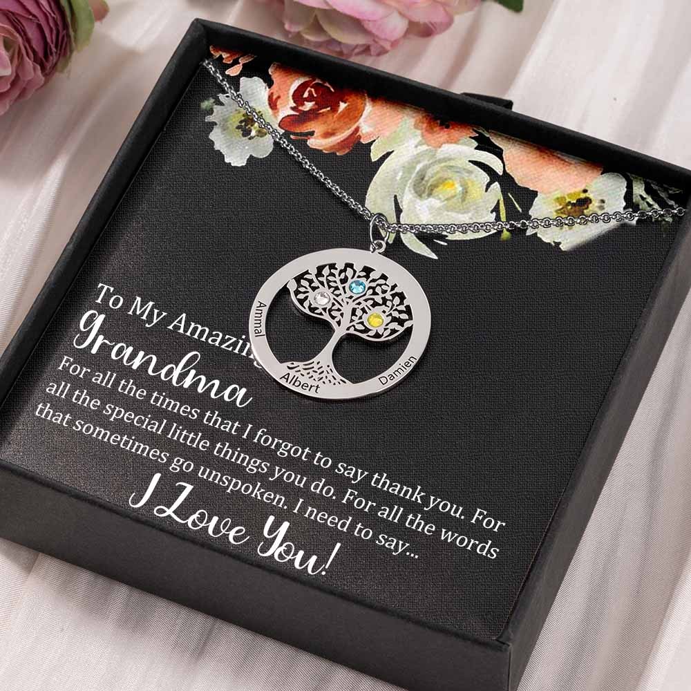 To My Grandma Personalised Family Tree Necklaces With Names For Mother's Day Gift Ideas