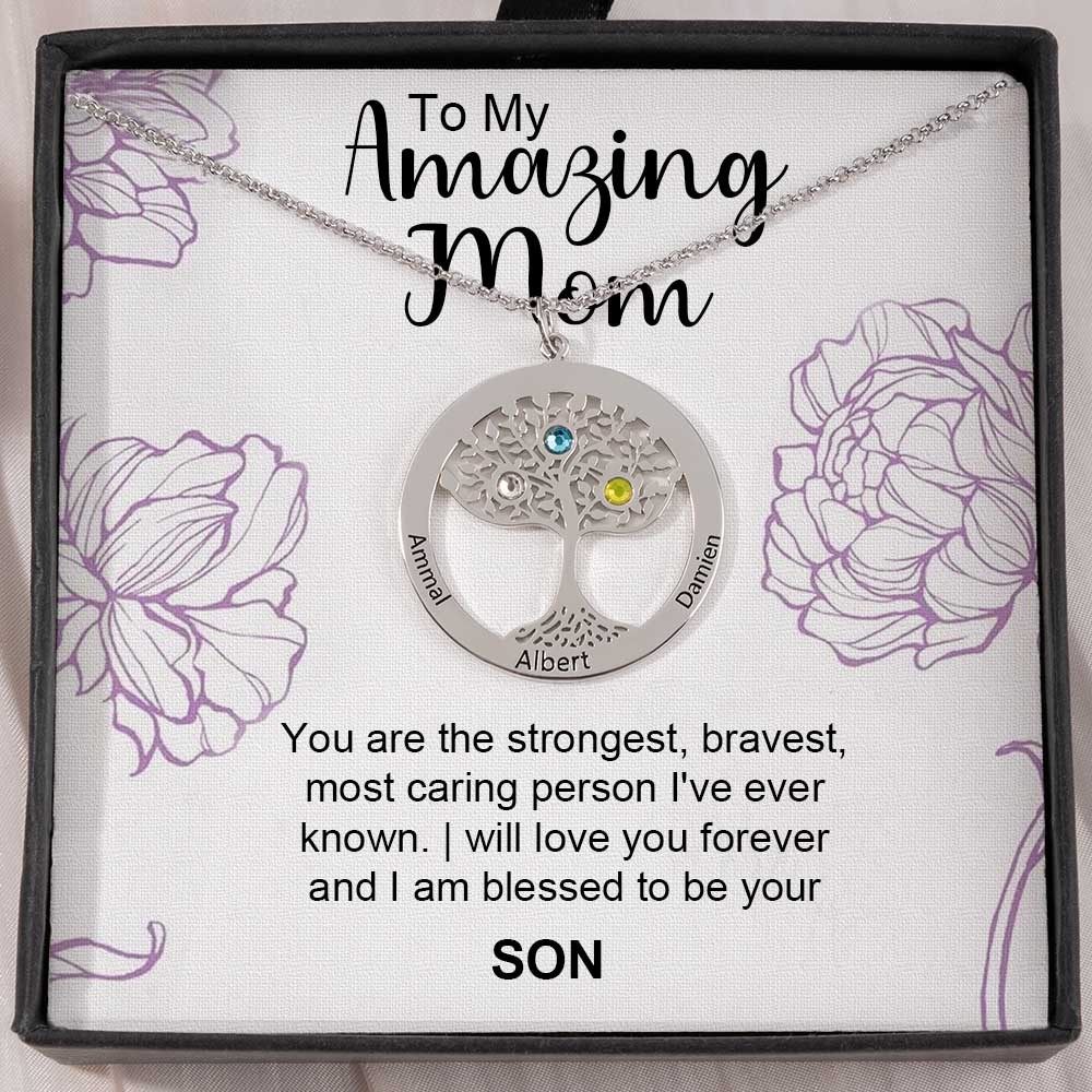 To My Mum Personalised Family Tree Necklaces With Names For Mother's Day Gift Ideas
