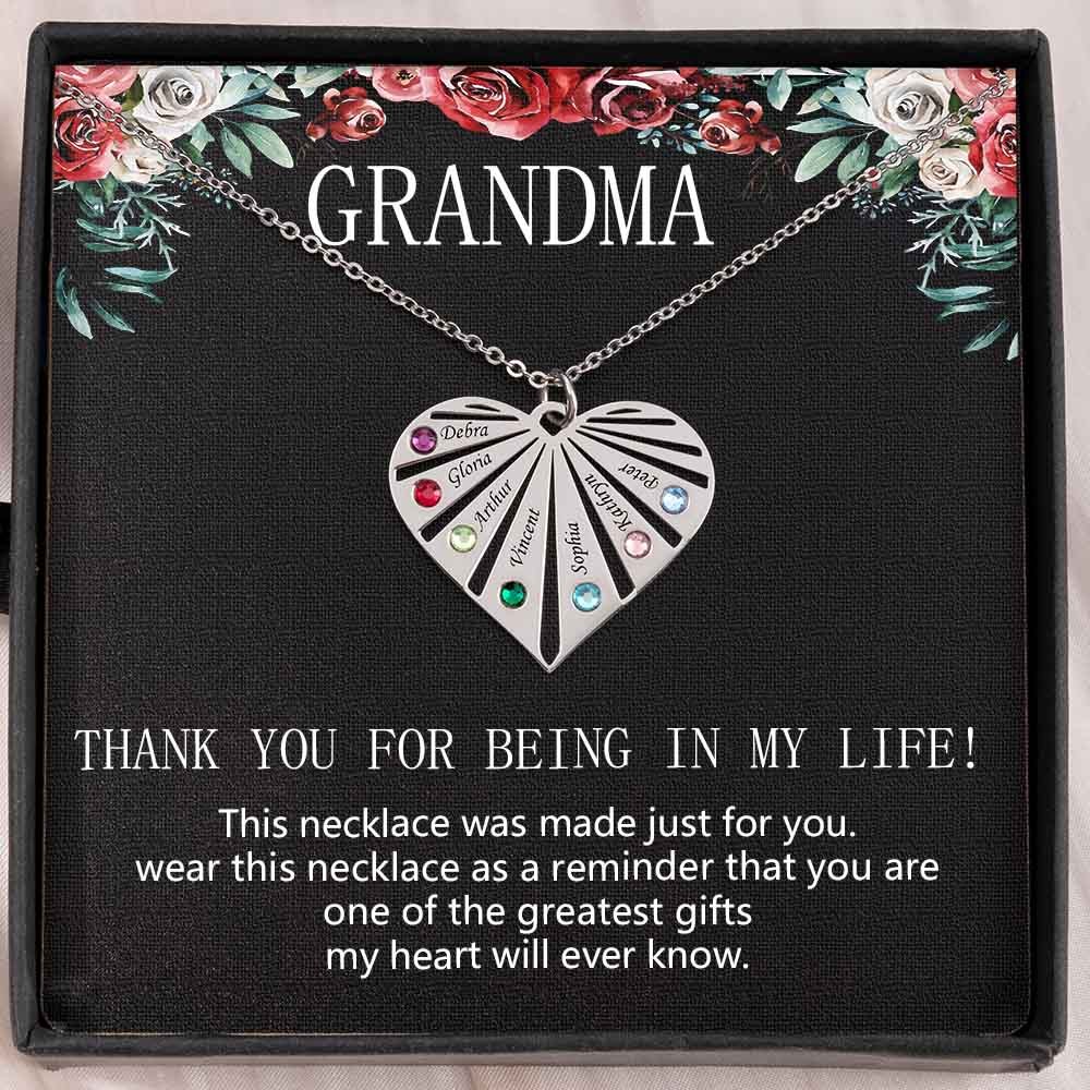 Personalised To My Grandma Birthstone Heart Pendant Necklace Gift Ideas For Mother's Day