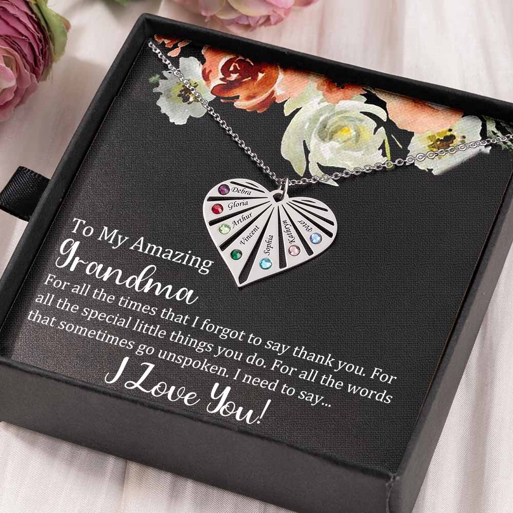 Personalised To My Grandma Birthstone Heart Pendant Necklace Gift Ideas For Mother's Day