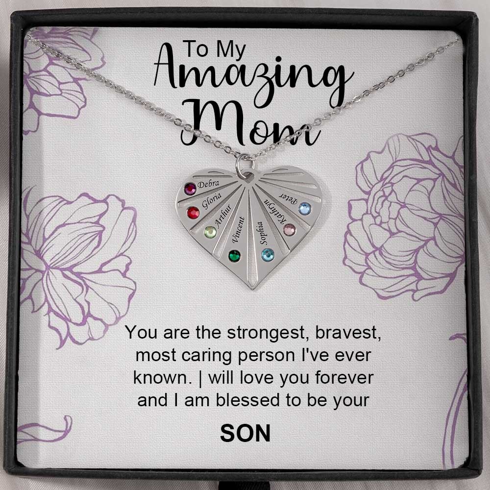 Personalised To My Mum Birthstone Heart Pendant Necklace Gift Ideas For Mother's Day