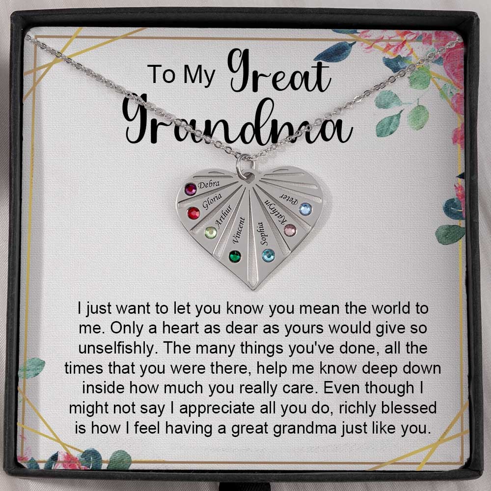 Personalised To My Grandma Birthstone Heart Pendant Necklace Gift Ideas For Mother's Day