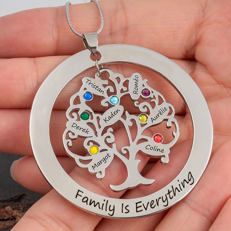 Personalised Family Tree of Life Name Necklace With Birthstone For Mum Christmas Day