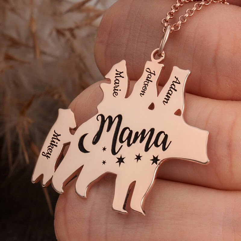 Personalised Mama Bear Necklace With 1-8 Names For Mother's Day