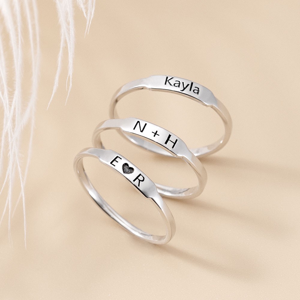 Personalised Initial and Name Stackable Bar Rings
