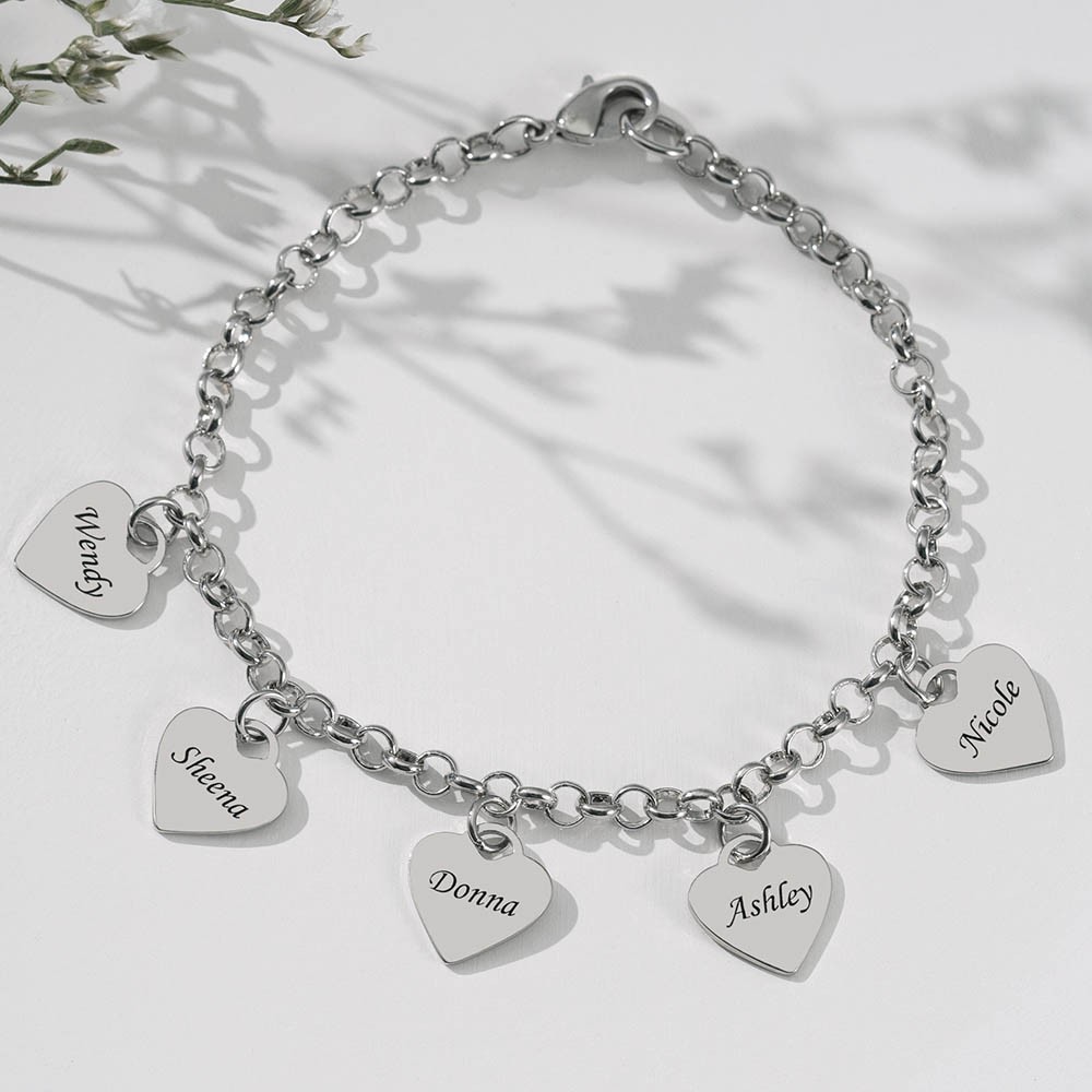 Personalised Heart Engraved Name Bracelets With 1-10 Charms Love Gifts For Her