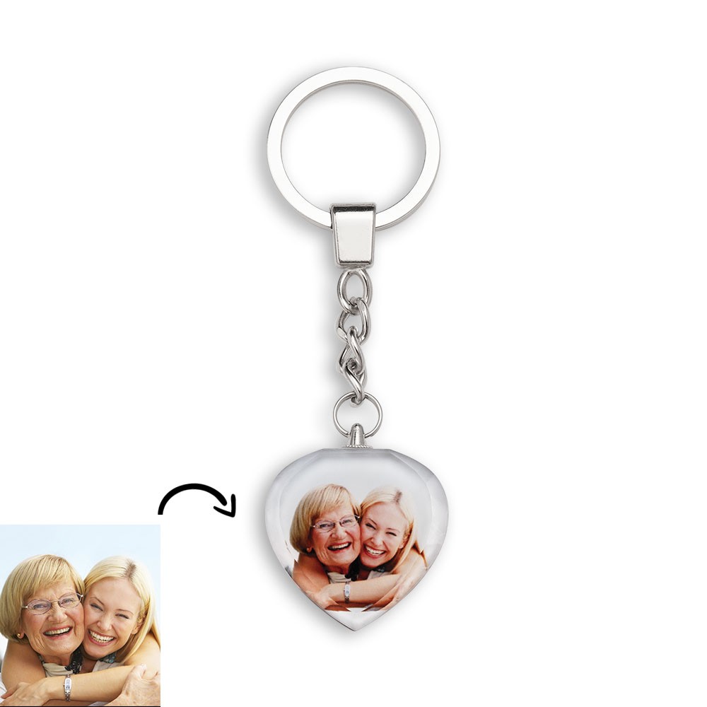 Custom Crystal Photo Keychain Personalized Picture Heart Gifts