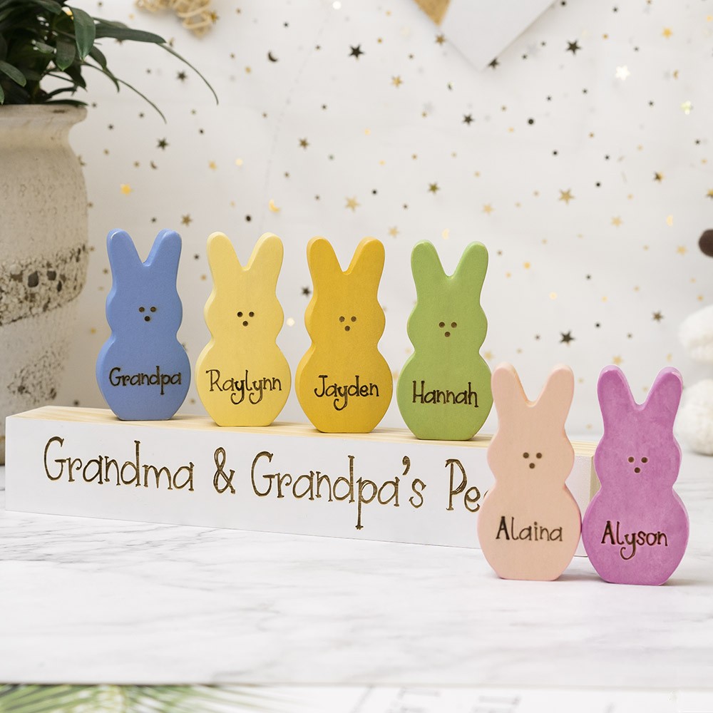 Easter Peeps Sign Personalised Engraved Name Wooden Bunny Home Decor Grandpa Grandma Gift