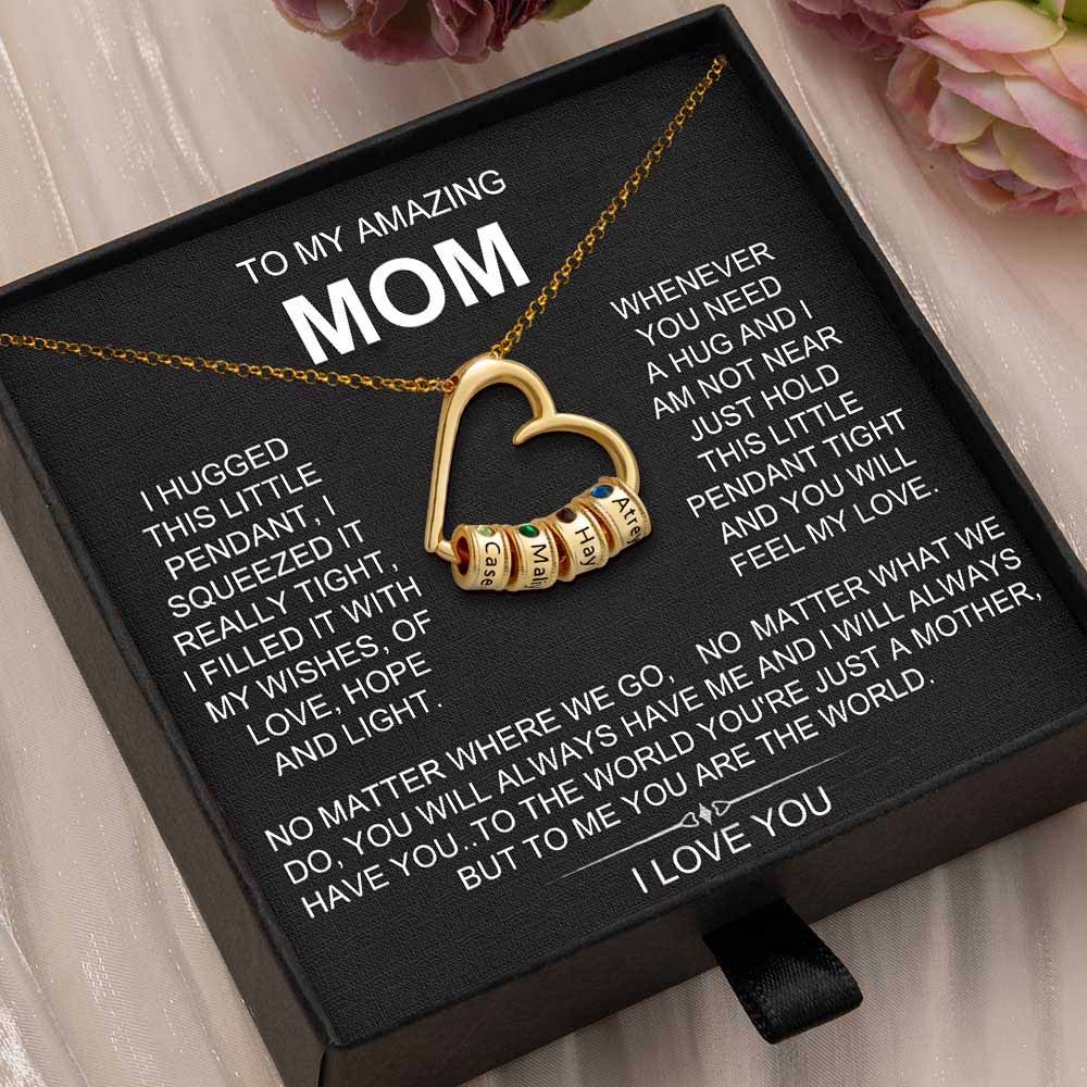 To My Mum Personalised Heart Necklace with Kids Name Beads For Mother's Day Christmas Gift Ideas