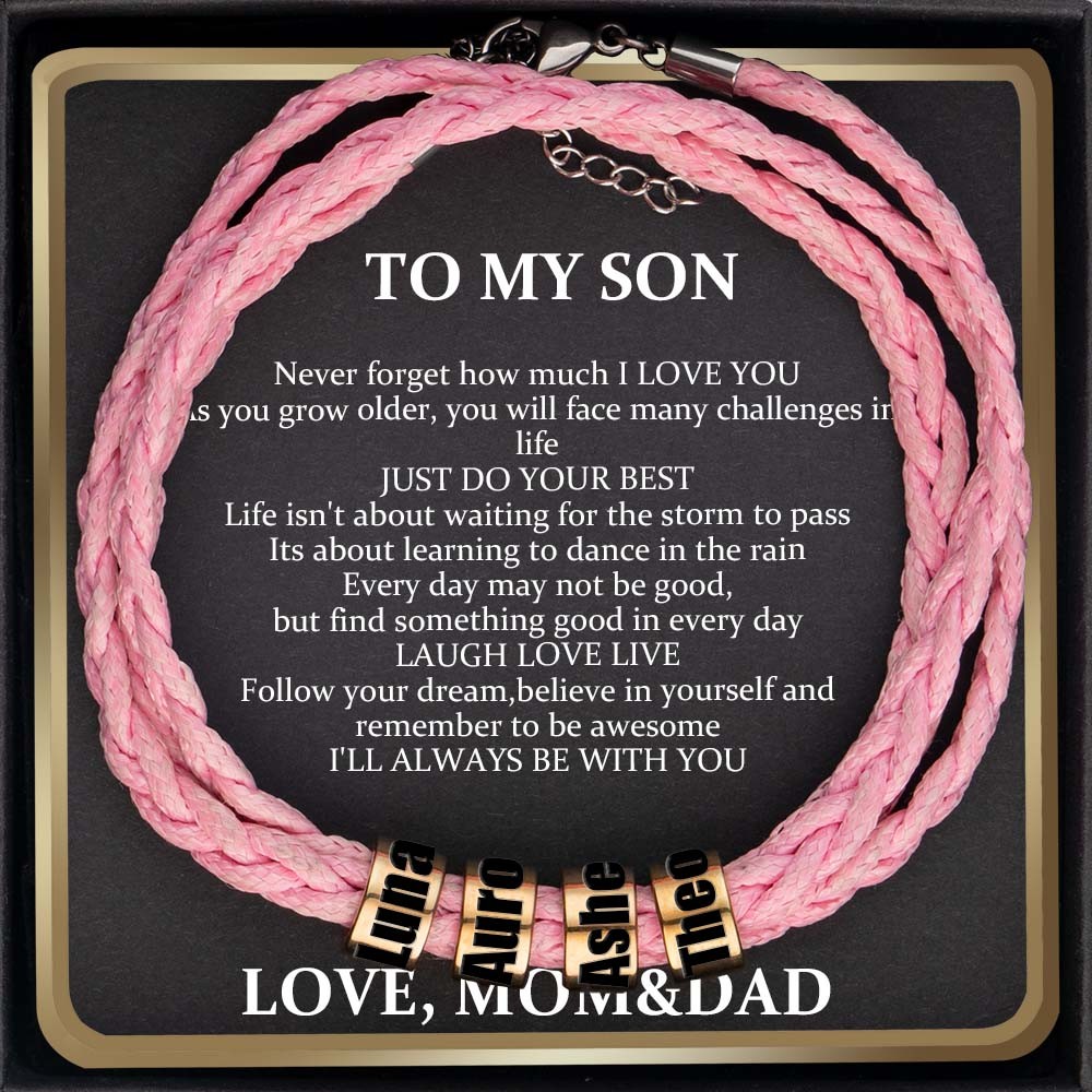 To My Son Personalised Pink Beaded Name Bracelet From Dad Gift