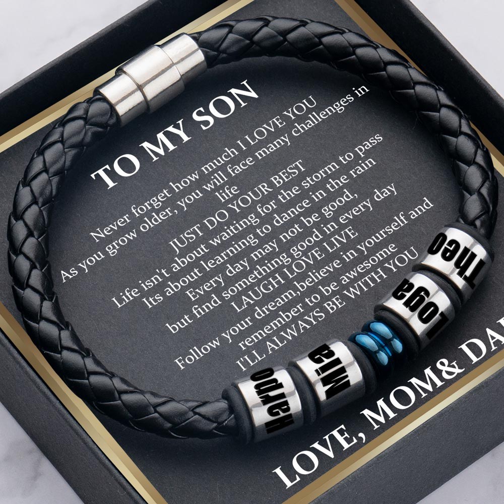 Custom To My Son Name Beaded Black Bracelet From Dad Gift