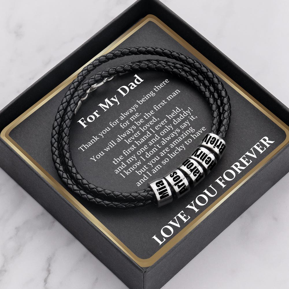To My Dad Personalised Beads Black Bracelet With Kids Name For Father's Day Gift Ideas