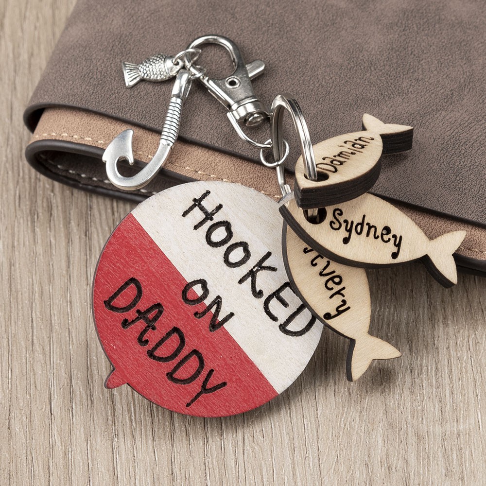 Father's Day Gift Personalized Fishing Keychain We're Hooked on Daddy Dad Grampa
