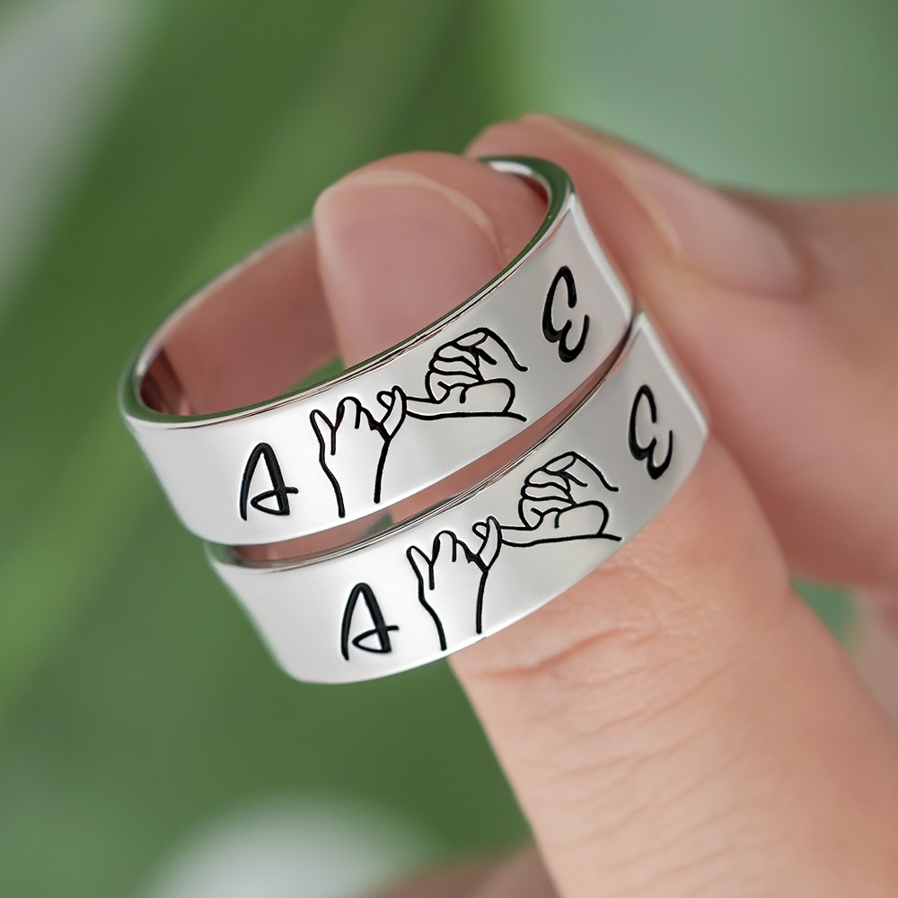 Personalised Matching Ring Swear Stacking Ring Set of 2