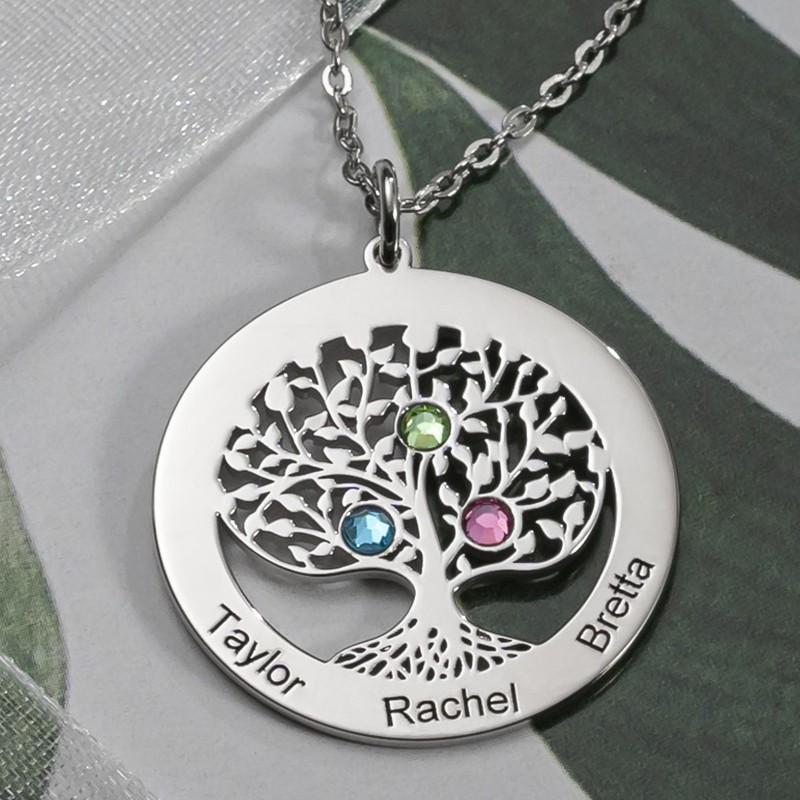 Personalised Family Tree Name Necklace Birthstones