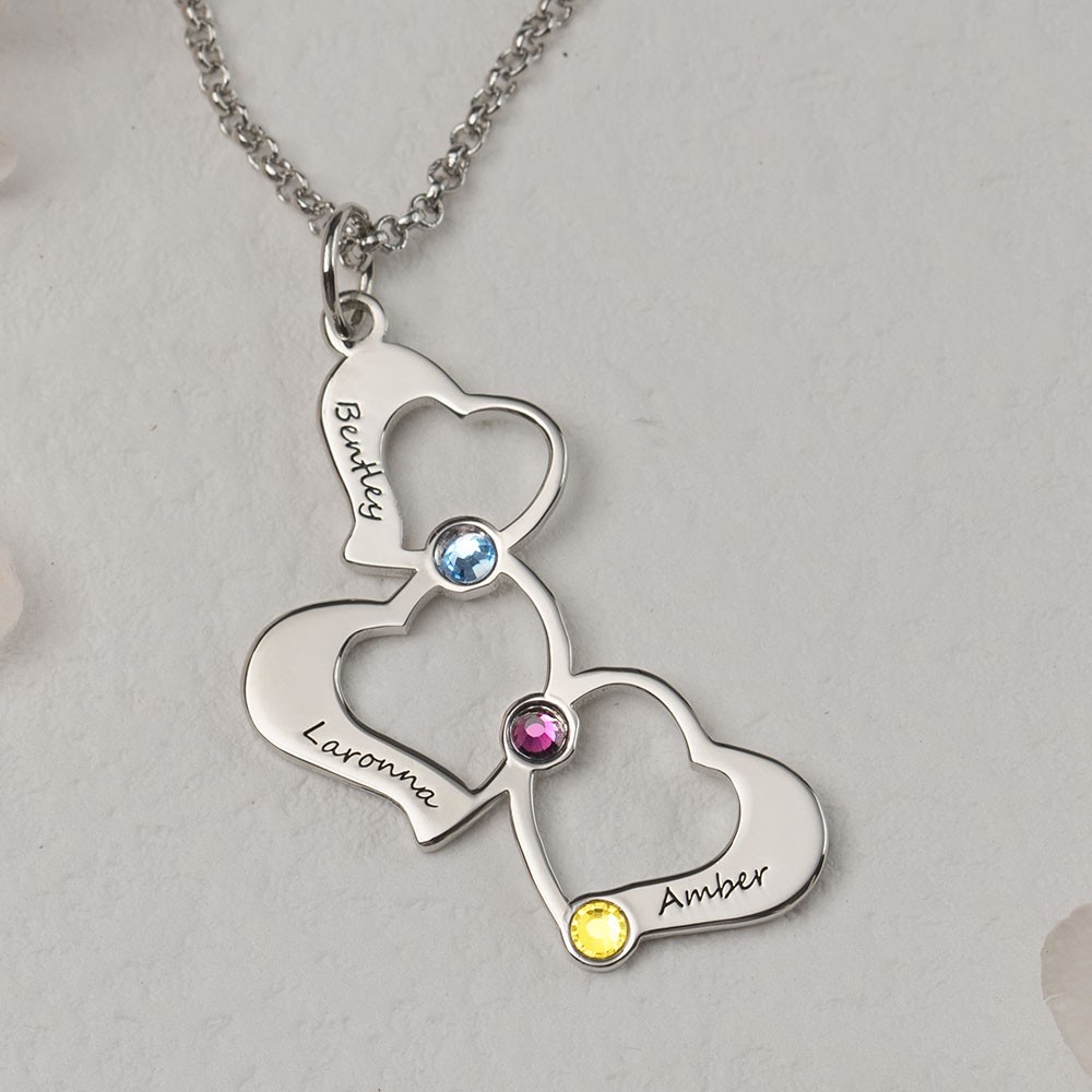 Silver Personalised Family Name Heart Necklace Christmas Gift