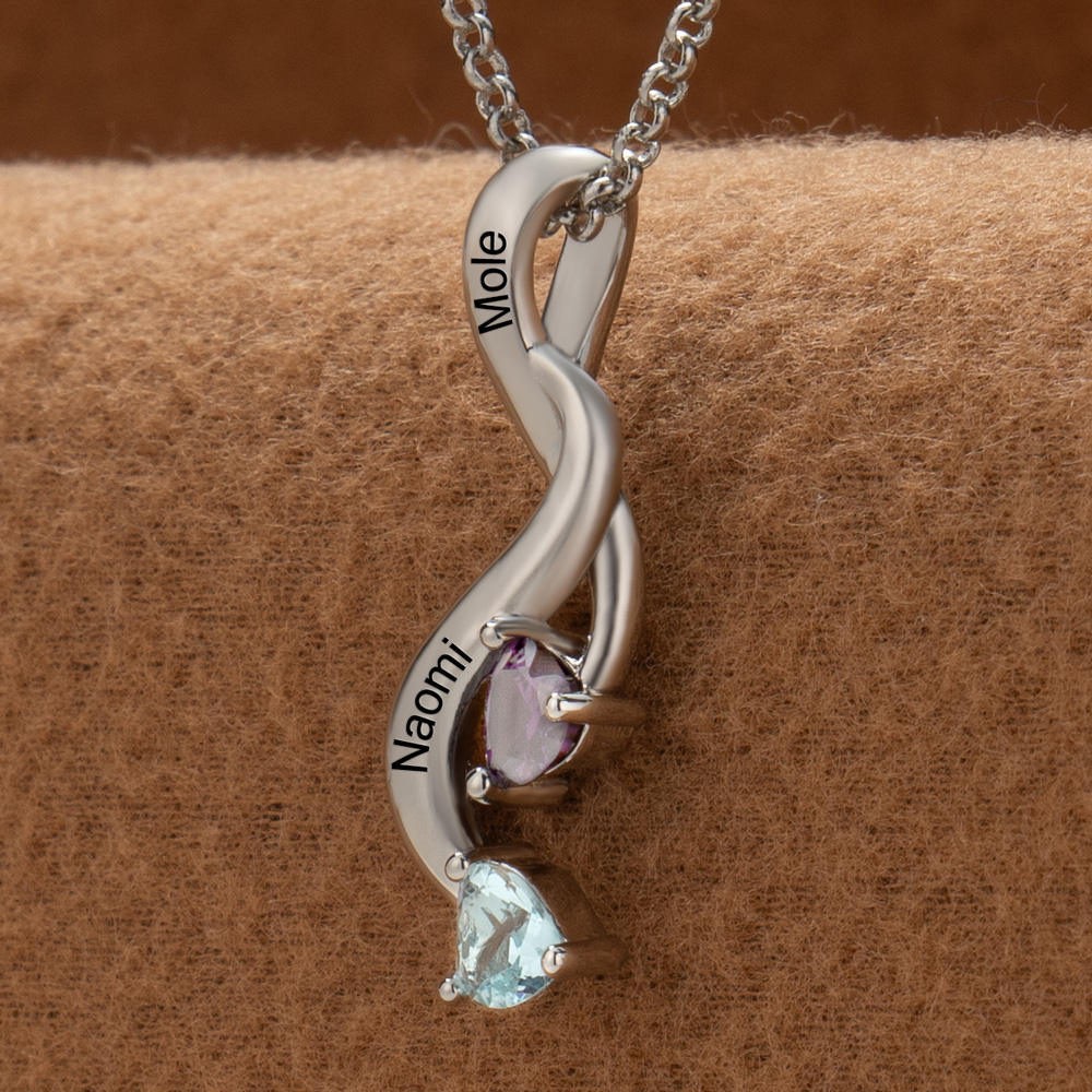 Personalised Couple Names Necklace With Birthstones Valentine's Day Gifts