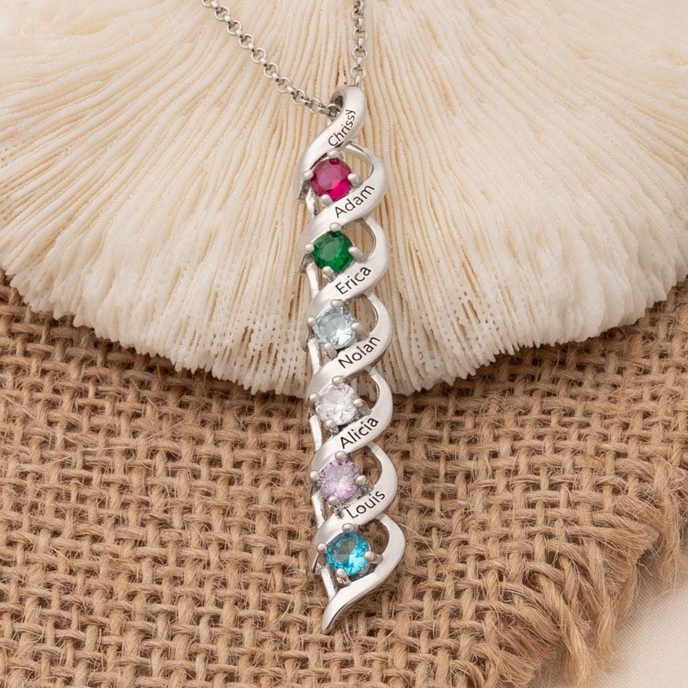 Personalised 1-8 Name Engraved and Birthstone Necklaces