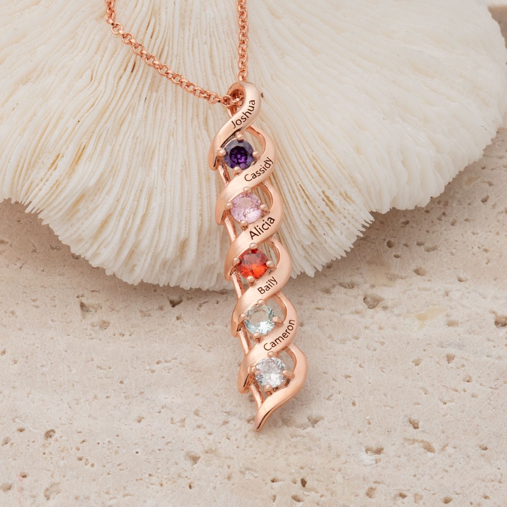 Personalised 1-8 Name Engraved and Birthstone Necklaces