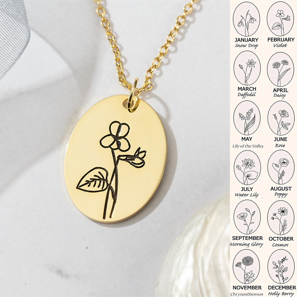 Custom Birth Flower Necklaces For Her February Violet