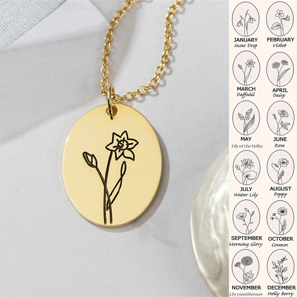 Custom Birth Flower Necklaces For Her March Daffodil