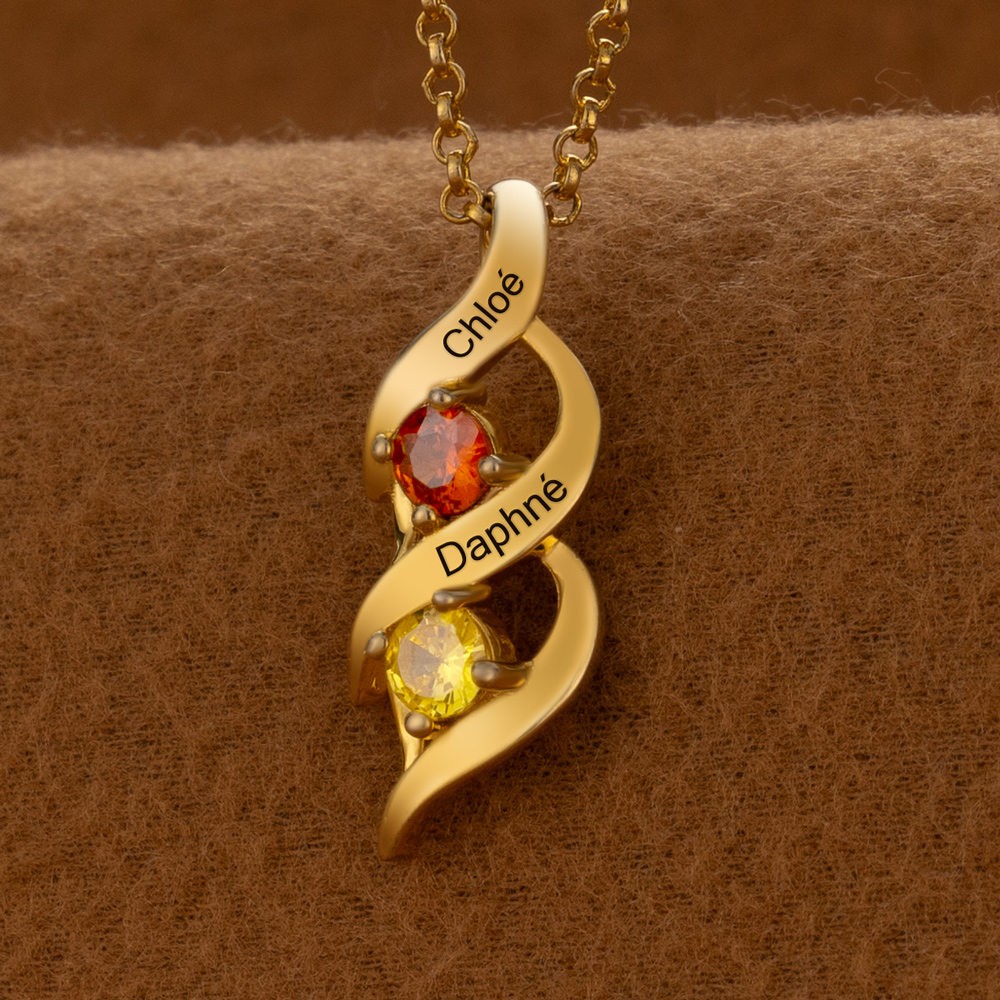 Personalised Couple Name Birthstone Necklaces For Soulmate Girlfriend Valentine's Day
