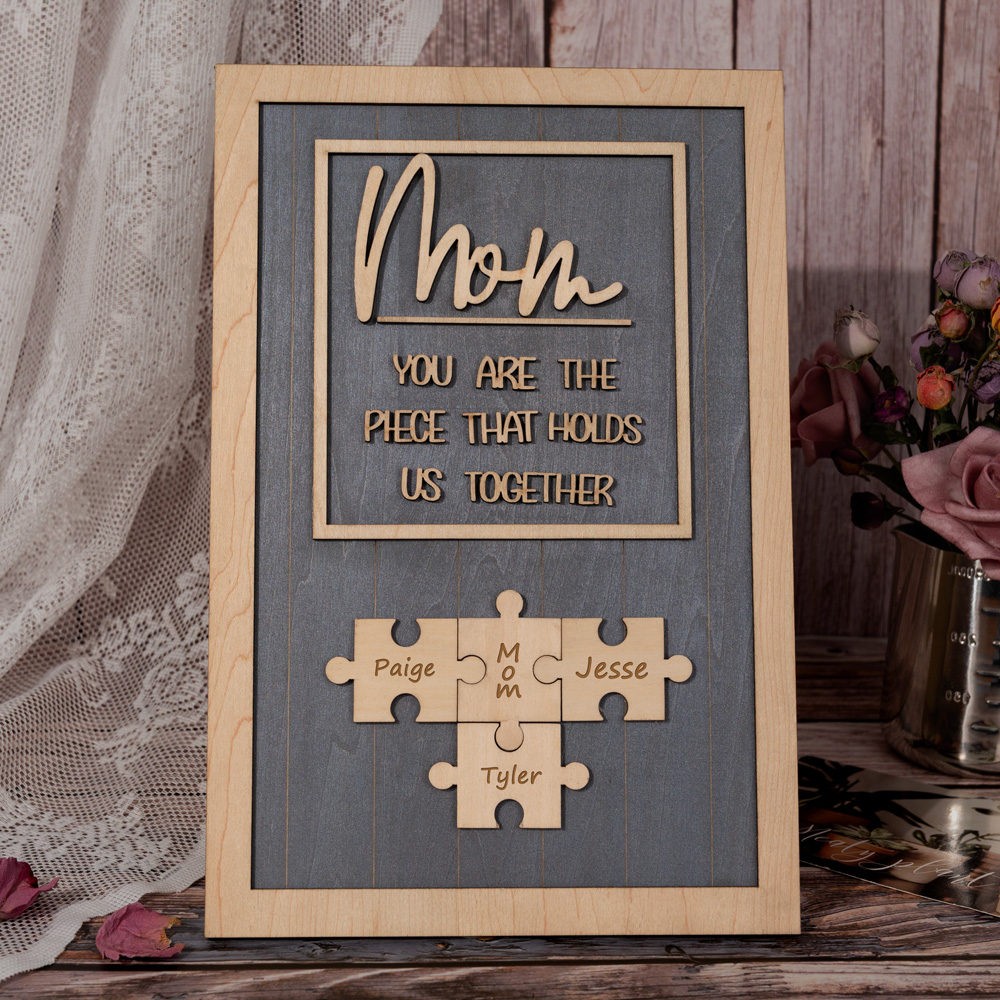 Mum Puzzle Sign Personalised Mother's Day Wood Sign Gift Ideas Piece That Holds Us Together