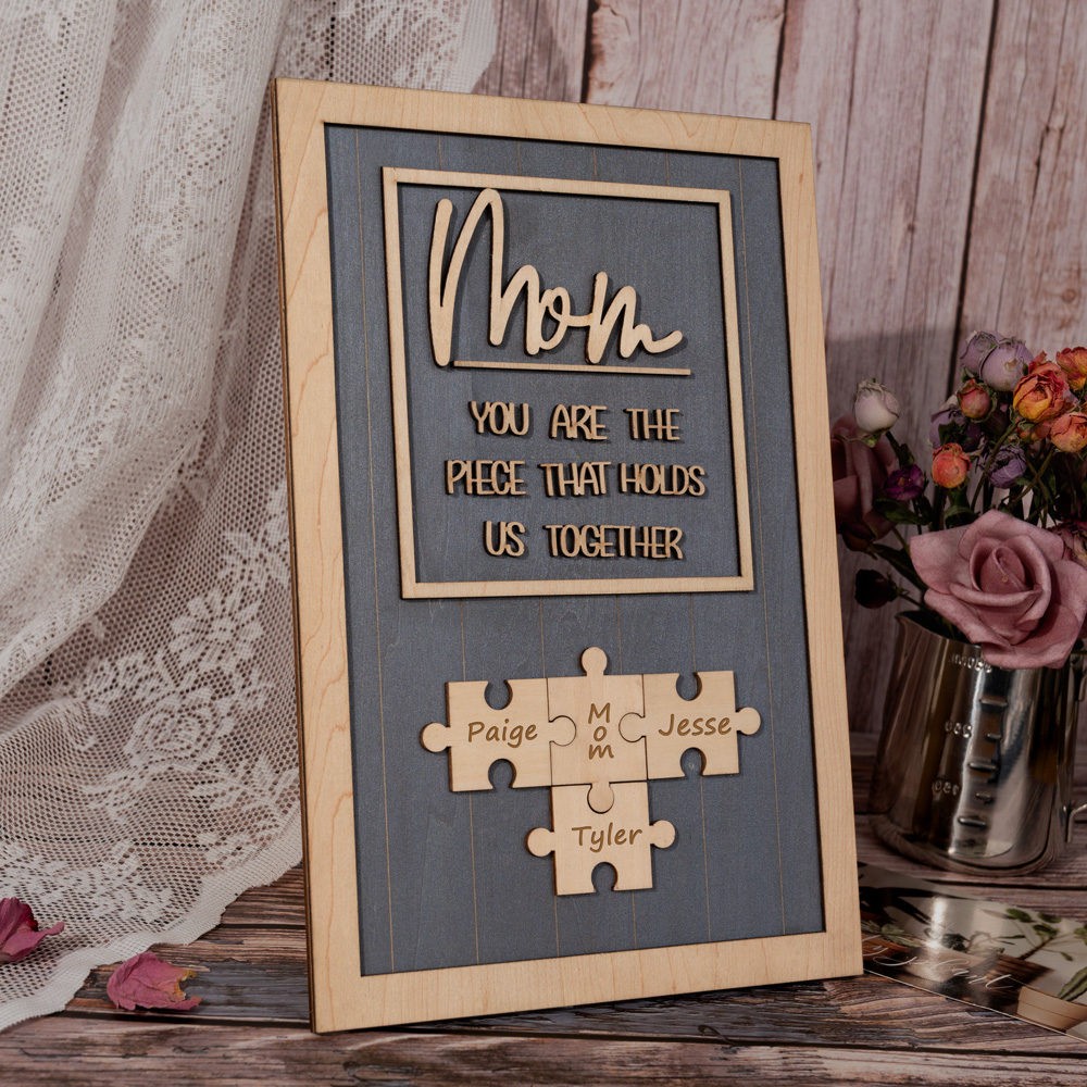 Mum Puzzle Sign Personalised Mother's Day Wood Sign Gift Ideas Piece That Holds Us Together