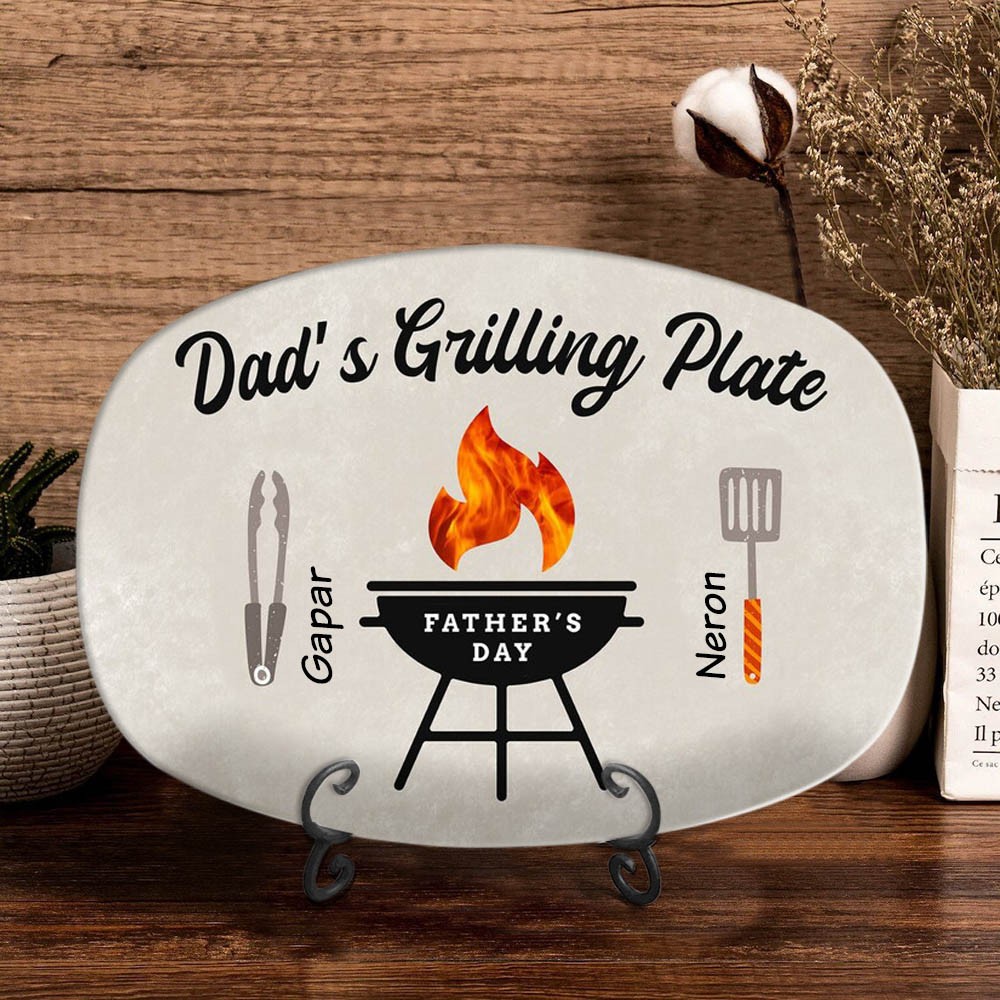 Personalised BBQ Dad Plate With Kids Name Daddy's Grilling Platter For Father's Day