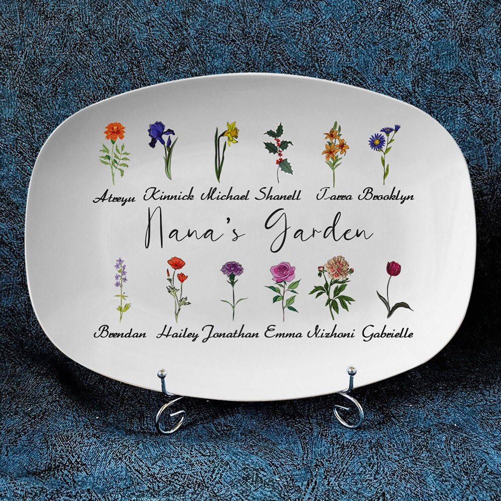 Personalised Grandma's Garden Platter With Grandkids Name and Birth Flower For Mother's Day