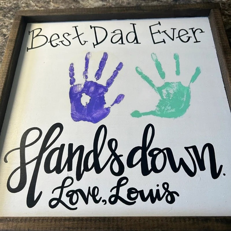 Personalised Best Dad Ever DIY Handprint Hands Down Frame For Father's Day