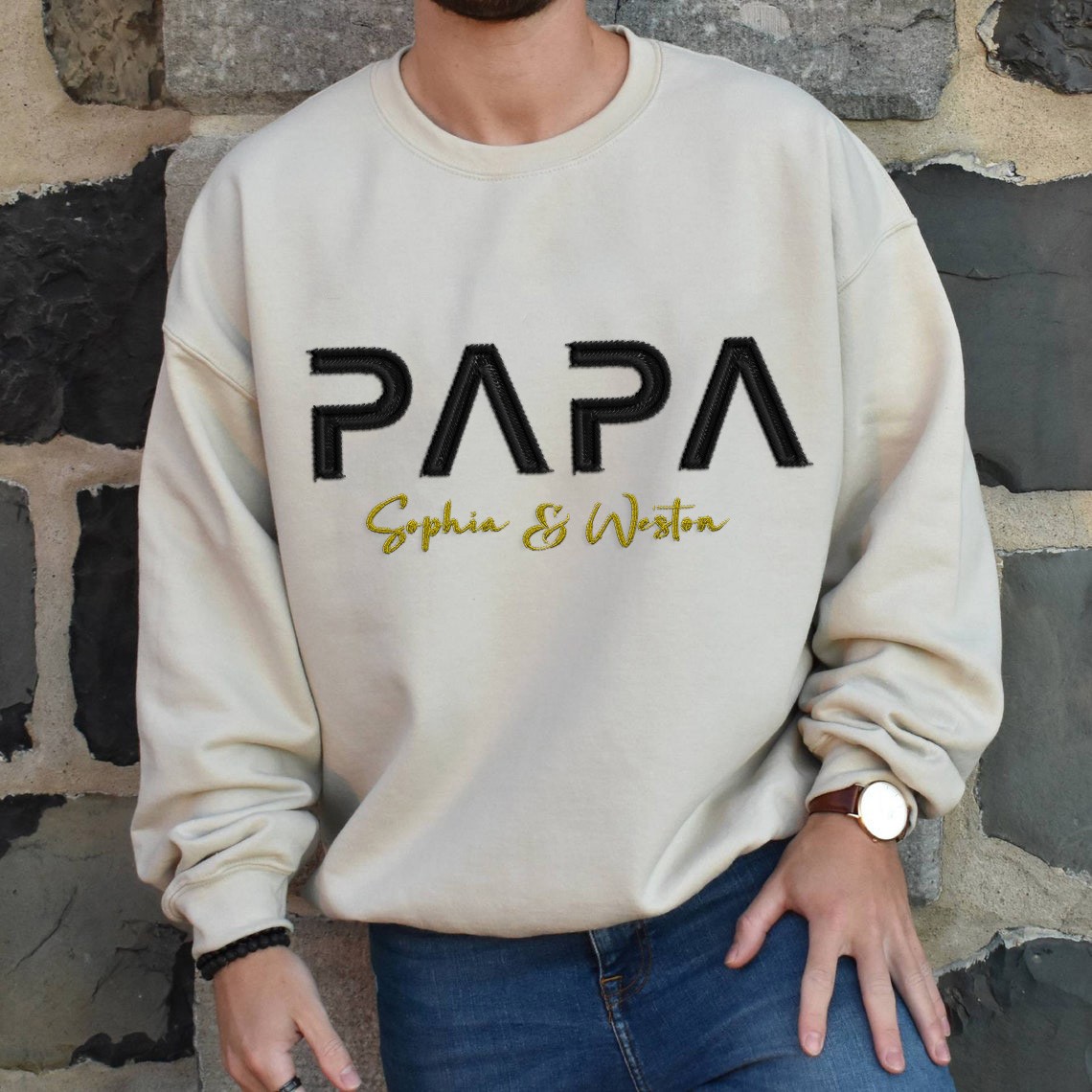Custom Embroidered Papa Sweatshirt Hoodie with Kids Names For Father's Day Gift Ideas