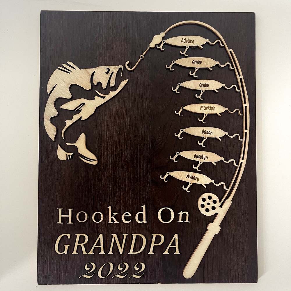 Hooked on Granddad Personalised Fishing With Kids Name Gift For Father's Day