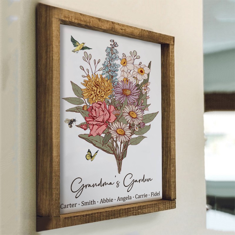 Custom Grandma's Garden Birth Flower Bouquet Art Wood Sign For Mum Grandma Christmas Gift Ideas