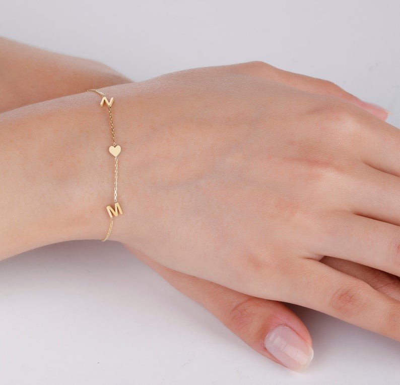 Personalised Initial Letter Heart Name Bracelet With 1-10 Initial Letters