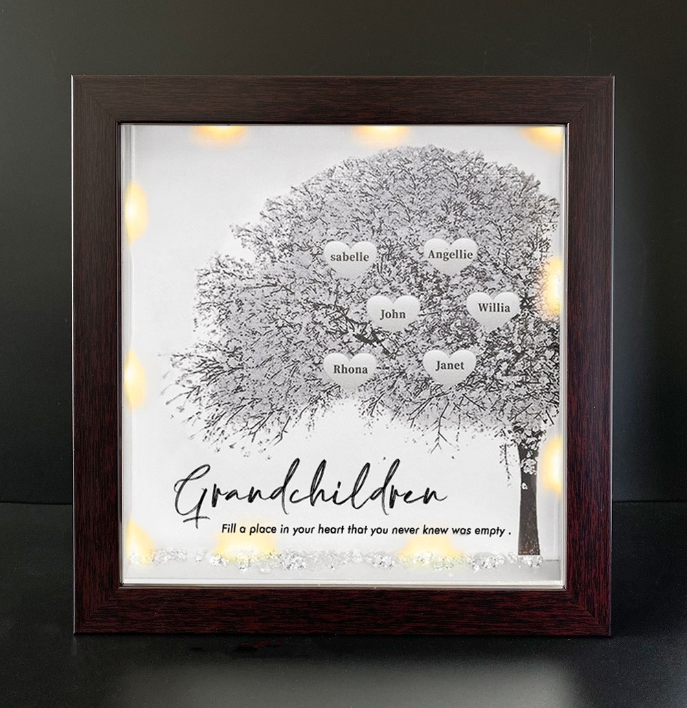 Personalised Family Tree Grandchildren Name Red Oak Frame Home Decor For Grandma