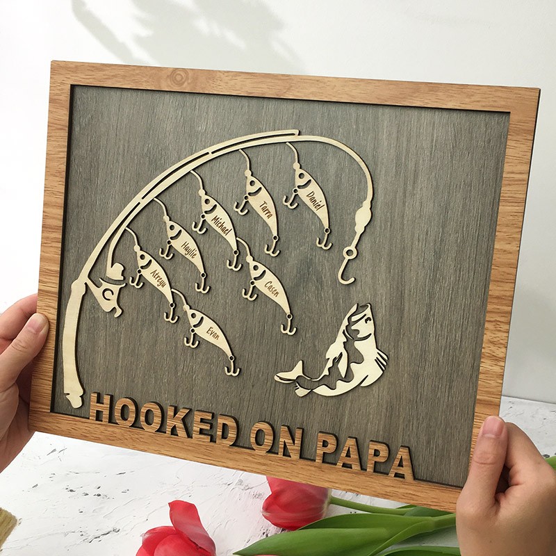 Hooked on Papa Dad Grandpa Personalised Fishing Trip Gift For Father's Day