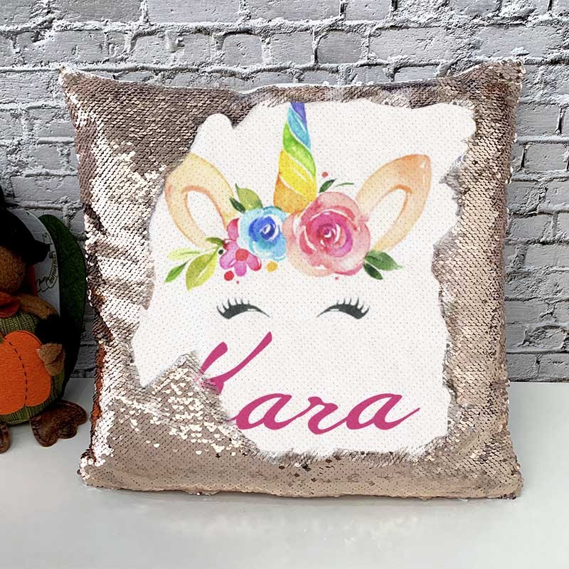 Personalised Sequin Name Pillow Unicorn Birthday Gift for Girls