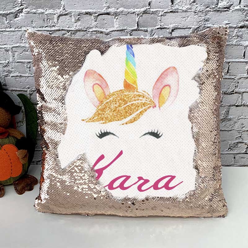 Personalised Sequin Name Pillow Unicorn Birthday Gift for Girls