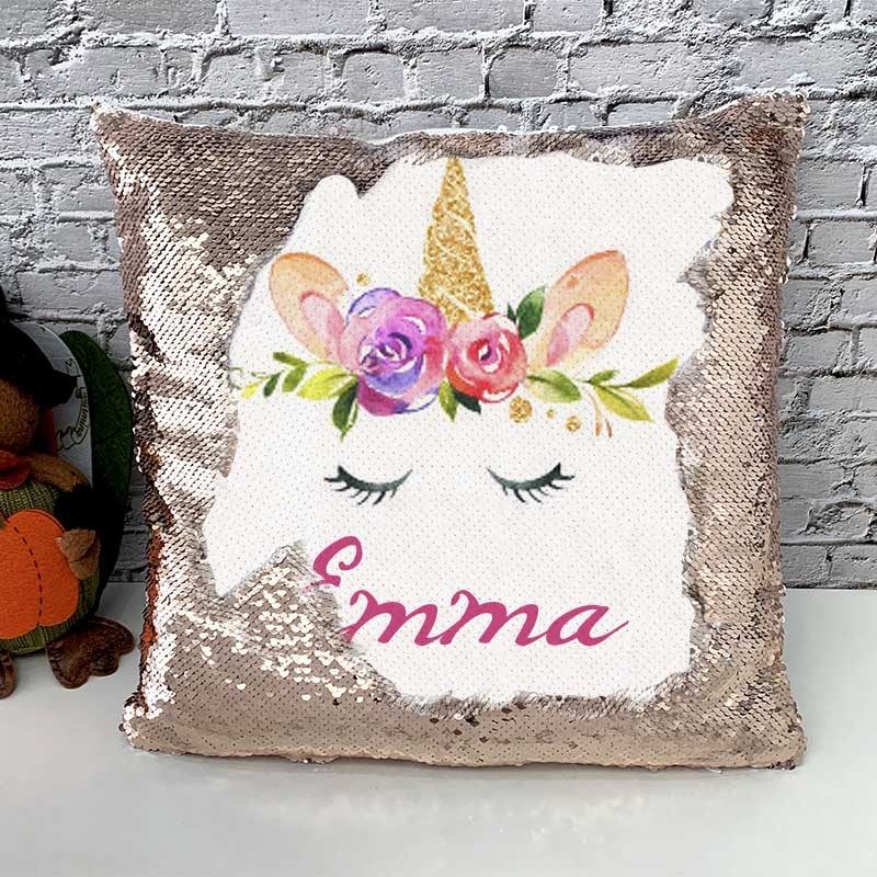 Personalised Sequin Name Pillow Unicorn Birthday Gift for Girls