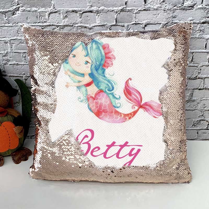 Personalised Sequin Name Pillow Mermaid Girl Birthday Gift