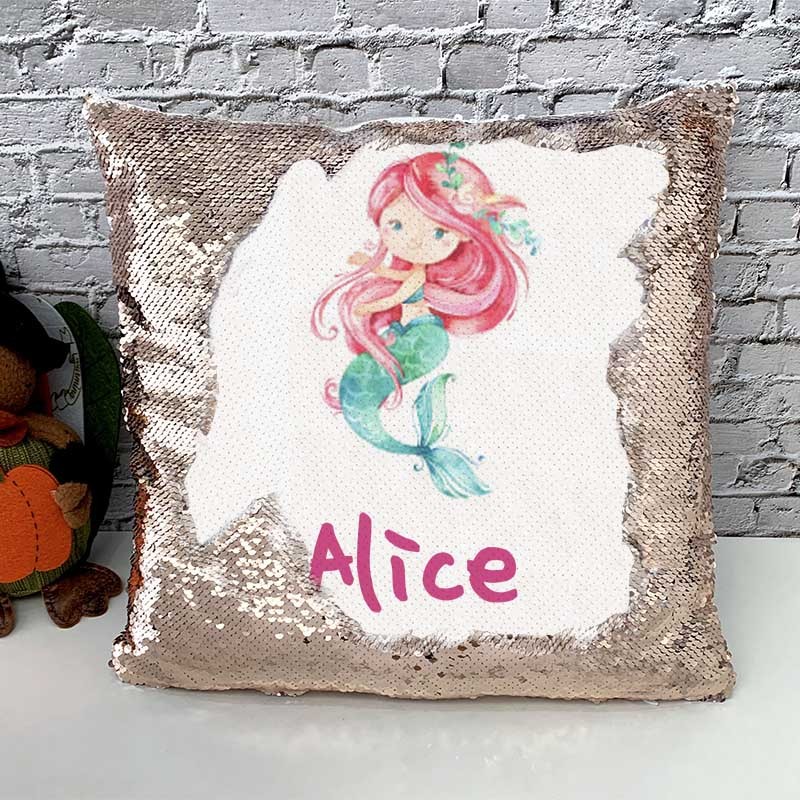 Personalised Sequin Name Pillow Mermaid Girl Birthday Gift